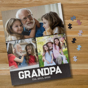 Grandpa established bold white script 3 photo jigsaw puzzle