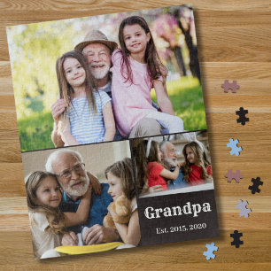 Grandpa established bold white script 3 photo jigsaw puzzle