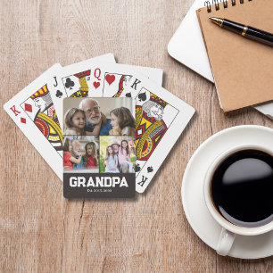 Grandpa established bold white script 3 photo playing cards