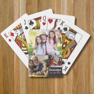 Grandpa established bold white script 3 photo playing cards