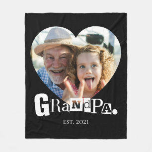 Grandpa Established Grandfather Photo Gift Fleece Blanket