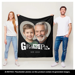 Grandpa Established Grandfather Photo Gift Fleece Blanket