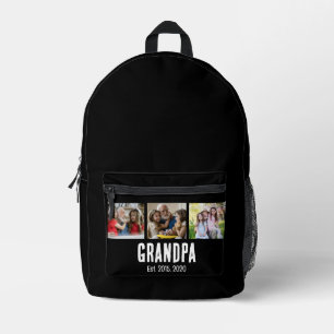 Grandpa Established grunge Script Black 3 Photo Printed Backpack