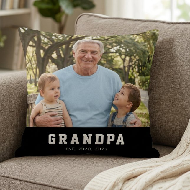 Grandpa Established Modern Bold White Photo Cushion (Creator Uploaded)