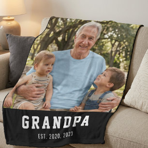 Grandpa Established Modern Bold White Photo Fleece Blanket