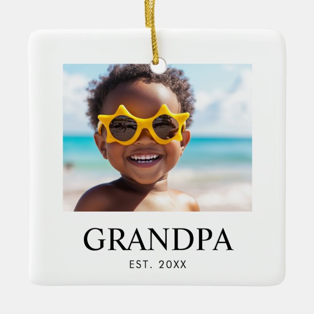 Grandpa Established Modern Photo Ceramic Ornament (Front)
