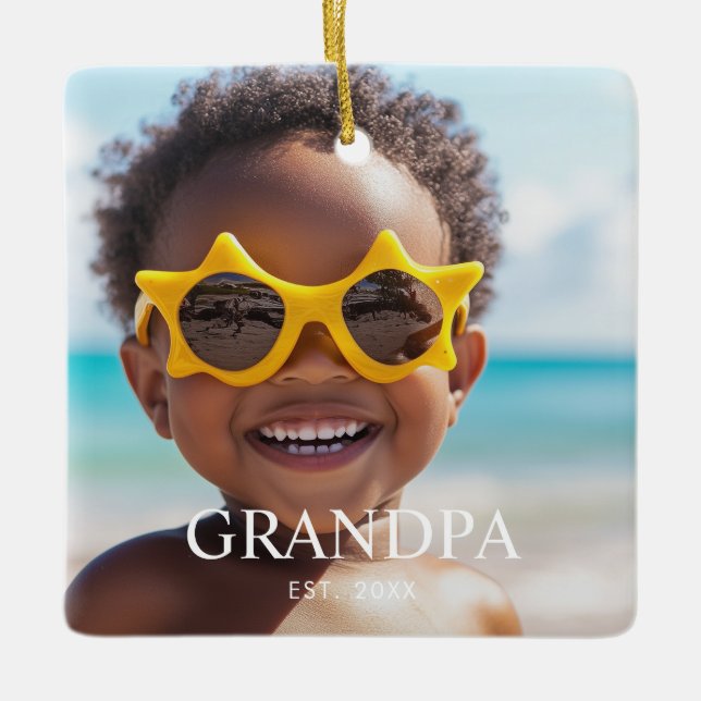 Grandpa Established Modern Photo Ceramic Ornament (Front)