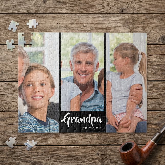 Grandpa Established Modern Script 3 Photo Jigsaw Puzzle (Grandpa Established Modern Script 3 Photo Jigsaw Puzzle)