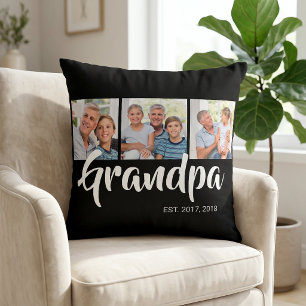 Grandpa Established Modern Script Black 3 Photo Cushion