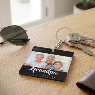 Grandpa Established Modern Script Photo Key Ring