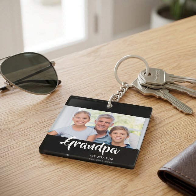 Grandpa Established Modern Script Photo Key Ring (Grandpa Established Modern Script Photo Keychain)