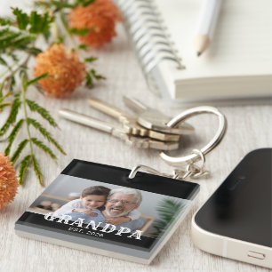 Grandpa Established Modern Typography Photo Key Ring