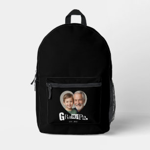 Grandpa Established Photo Gift For Grandfather Printed Backpack