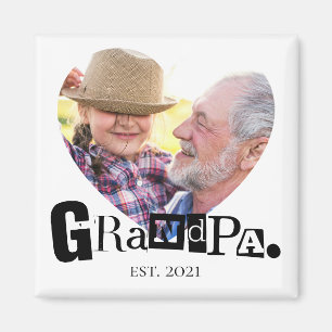 Grandpa Established Photo Heart Frame Love Magnet
