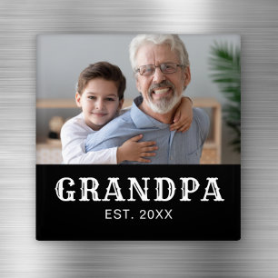 Grandpa Established Photo White Text Father's Day Magnet