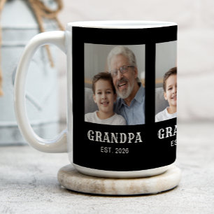Grandpa Established Typography Black 3 Photo Coffee Mug