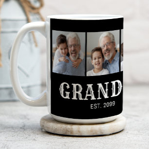 Grandpa Established Typography Black 3 Photo Coffee Mug