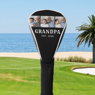 Grandpa Established Typography Black 3 Photo Golf Head Cover