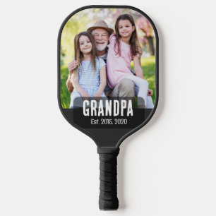 Grandpa Established White grunge Script Photo Pickleball Paddle