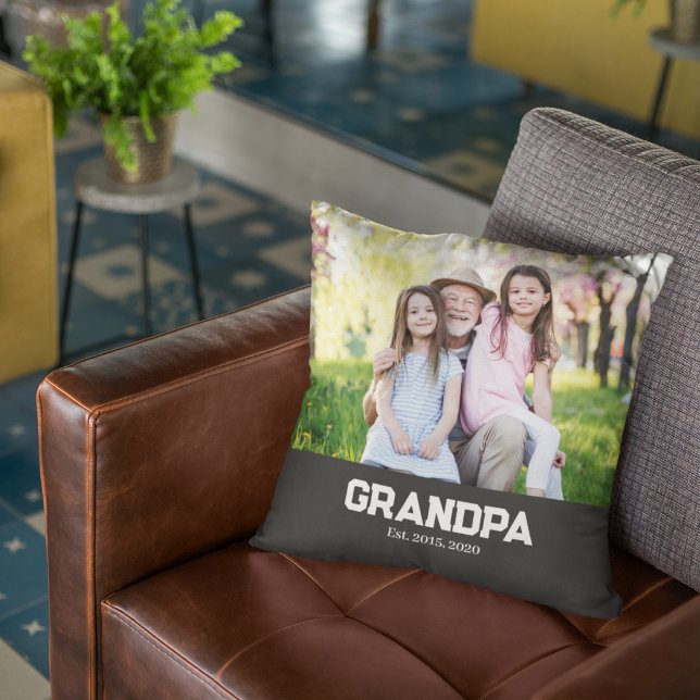 Grandpa Established White Script Photo Cushion (Creator Uploaded)