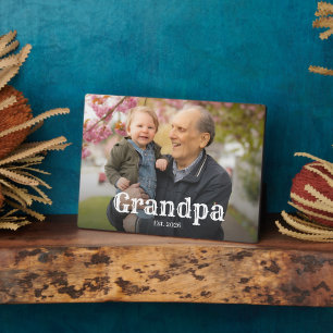 Grandpa Established White Script Photo Plaque