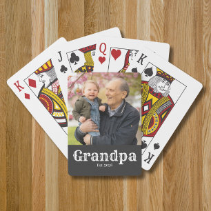 Grandpa Established White Script Photo Playing Cards