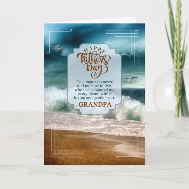 Grandpa Father's Day Sentimental Crashing Waves Holiday Card (Front)