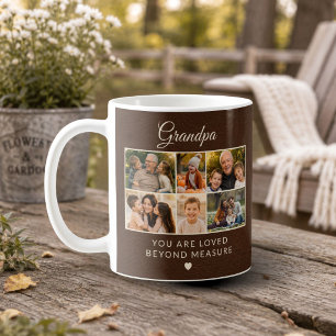 Grandpa Faux Leather Father's Day 6 Family Photo Coffee Mug