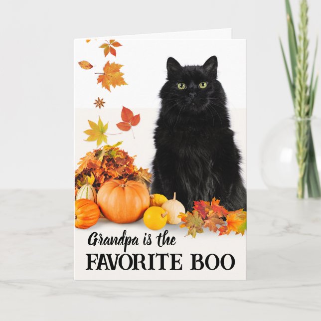 Grandpa Favourite Boo Halloween Black Cat Card (Front)