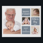 Grandpa First Father's Day 4 Photo Collage Grey   Faux Canvas Print<br><div class="desc">First father's day gift idea for grandpa  -A modern photo canvas with a collage grid created with 4 pictures and message on a trendy slate grey colour block.</div>