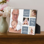 Grandpa First Father's Day 4 Photo Collage Grey Plaque<br><div class="desc">First father's day gift idea for grandpa  -A modern photo plaque with a collage grid created with 4 pictures and message on a trendy slate grey colour block.</div>