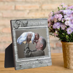 Grandpa First Father's Day Photo Rustic Grey Wood Plaque<br><div class="desc">A simple and memorable gift for the new grandpa personalised with his favourite photo with baby.</div>