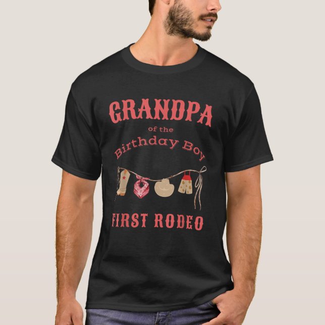 Grandpa First Rodeo 1st Birthday Cowboy Family Mat T-Shirt (Front)