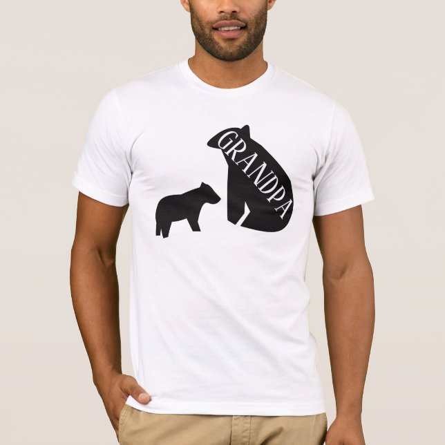 Grandpa Geometric Bear and Cub Monochrome T-Shirt (Front)
