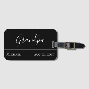 Grandpa Gift- Modern Jet Black Personalised Luggage Tag
