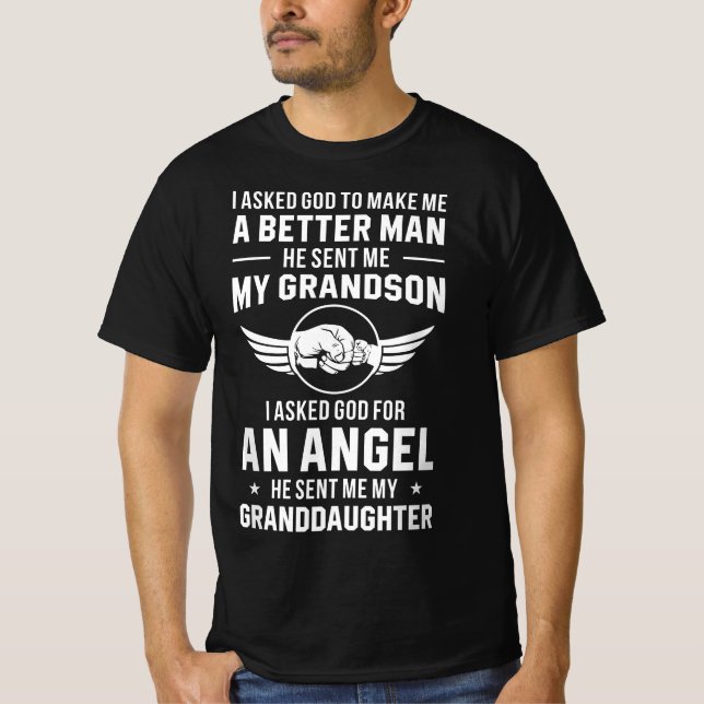 Grandpa God Sent Me My Grandson Granddaughter T-Shirt (Front)