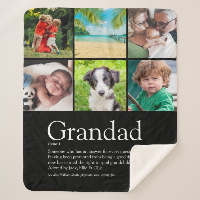 Grandpa Grandad Papa Definition 6 Photo Black Sherpa Blanket (Front)