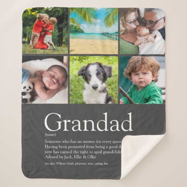 Grandpa Grandad Papa Definition 6 Photo Grey Sherpa Blanket (Front)