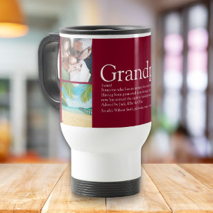 Grandpa Grandad Papa Definition Burgundy 4 Photo Travel Mug