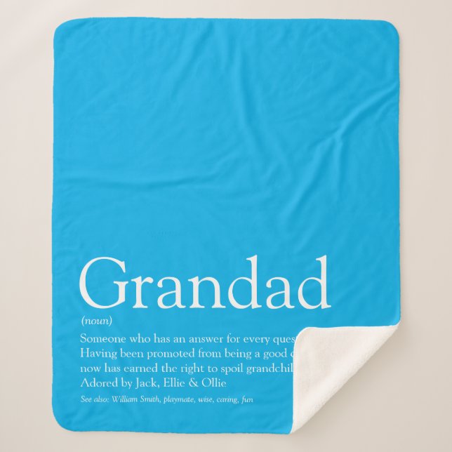 Grandpa Grandad Papa Definition Fun Sky Blue Sherpa Blanket (Front)