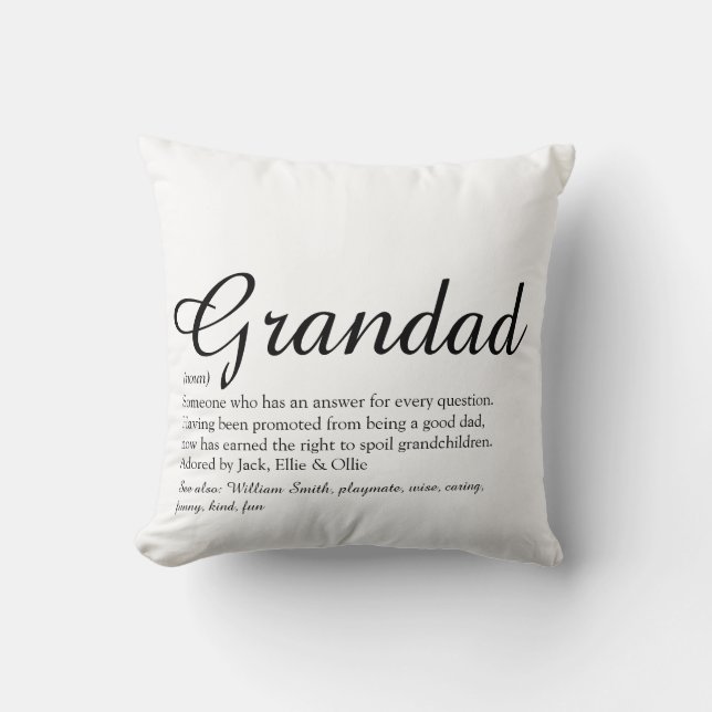 Grandpa, Grandad, Papa Definition Modern Script Cushion (Front)