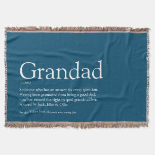 Grandpa Grandad Papa Grandfather Definition Blue Throw Blanket