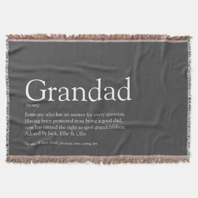 Grandpa Grandad Papa Grandfather Definition Grey Throw Blanket (Front)