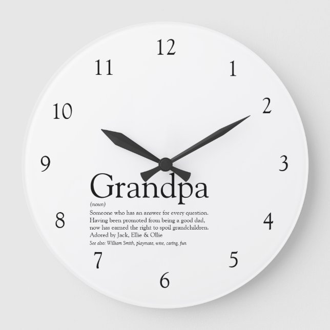 Grandpa Grandfather Grandad Papa Black and White Large Clock (Front)