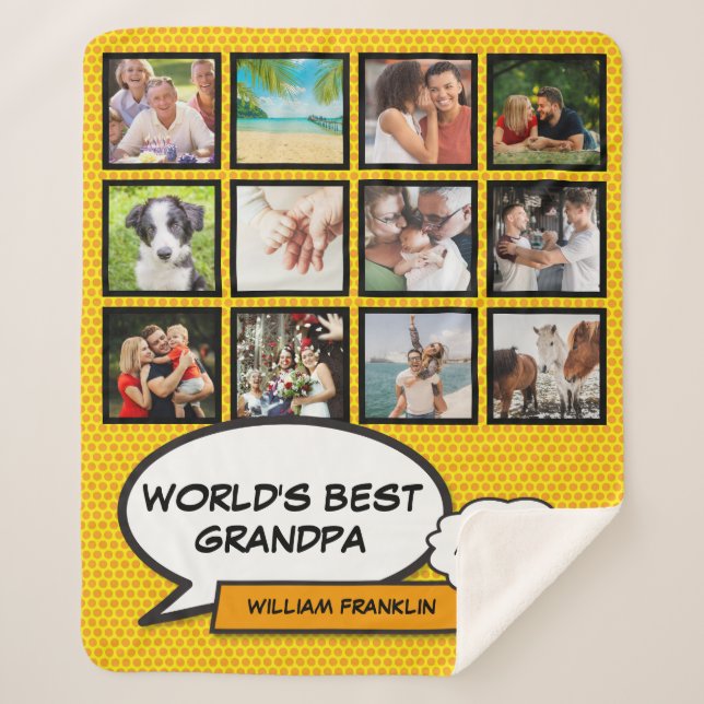 Grandpa Grandfather Grandad Photo Fun Comic Book Sherpa Blanket (Front)