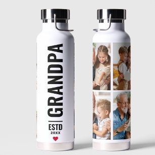Grandpa   Grandfather Simple 4 Photo Custom Year  Water Bottle