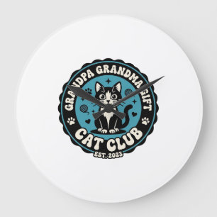 Grandpa Grandma Cat Gift Pet Lover Shirt Art - Gra Large Clock