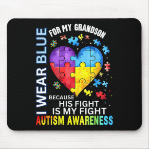 Grandpa Grandma I Wear Blue For My Grandson Autism Mouse Pad