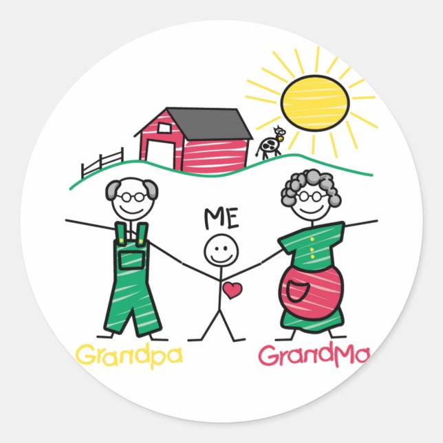 Grandpa Grandma & Me Classic Round Sticker (Front)