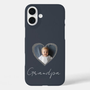 Grandpa Grey Heart Grandkid Custom Photo iPhone 16 Plus Case